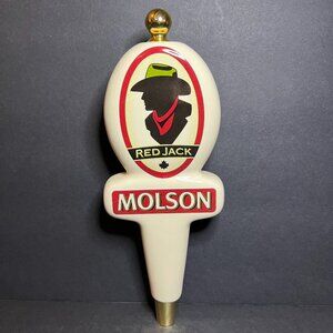 Vintage Molson Red Jack Ceramic Beer Tap Handle Knob Bartending Barware 9.75"